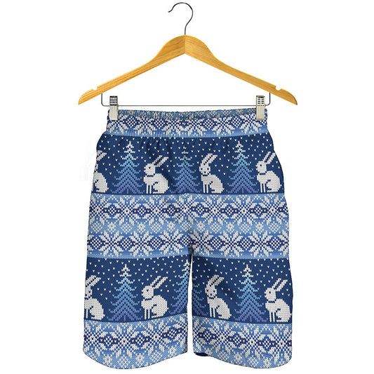 Snow Rabbit Knitted Pattern Print Men's Shorts