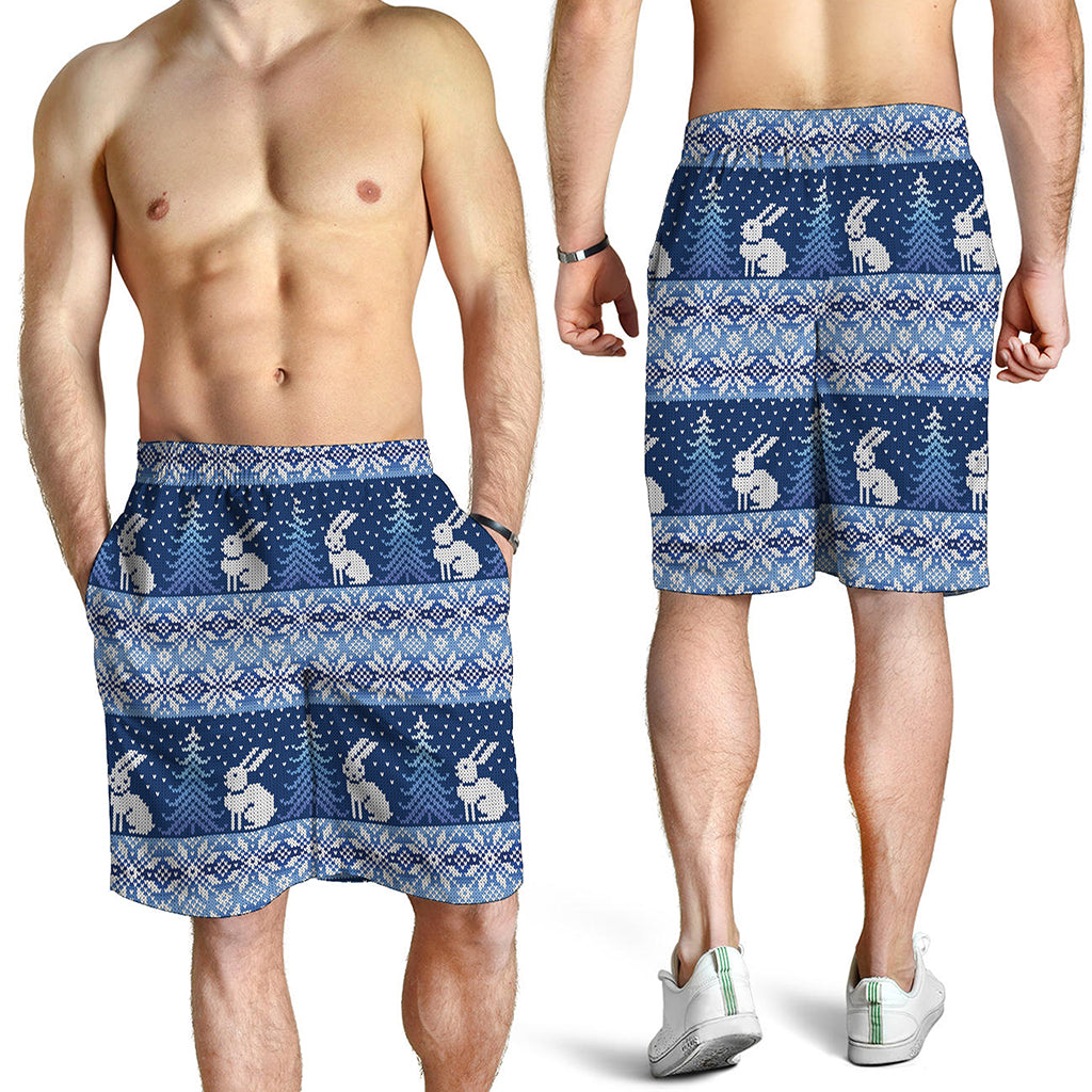 Snow Rabbit Knitted Pattern Print Men's Shorts