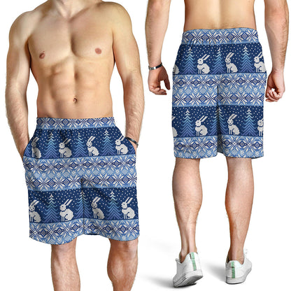 Snow Rabbit Knitted Pattern Print Men's Shorts