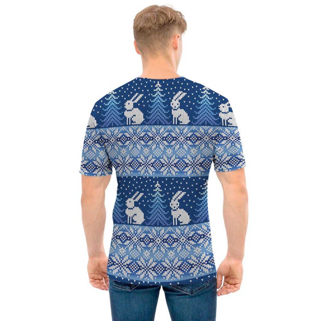 Snow Rabbit Knitted Pattern Print Men's T-Shirt