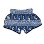 Snow Rabbit Knitted Pattern Print Muay Thai Boxing Shorts