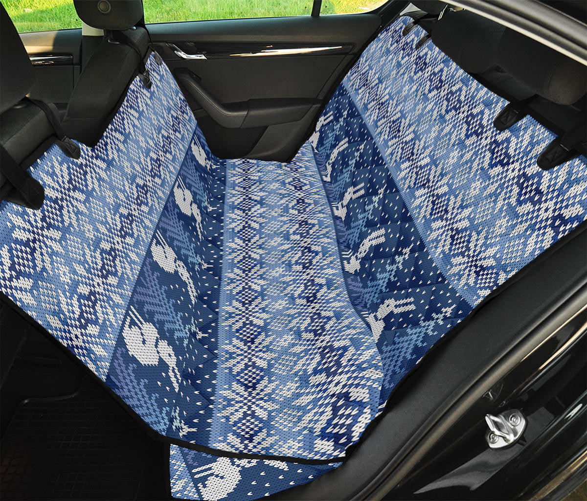 Snow Rabbit Knitted Pattern Print Pet Car Back Seat Cover