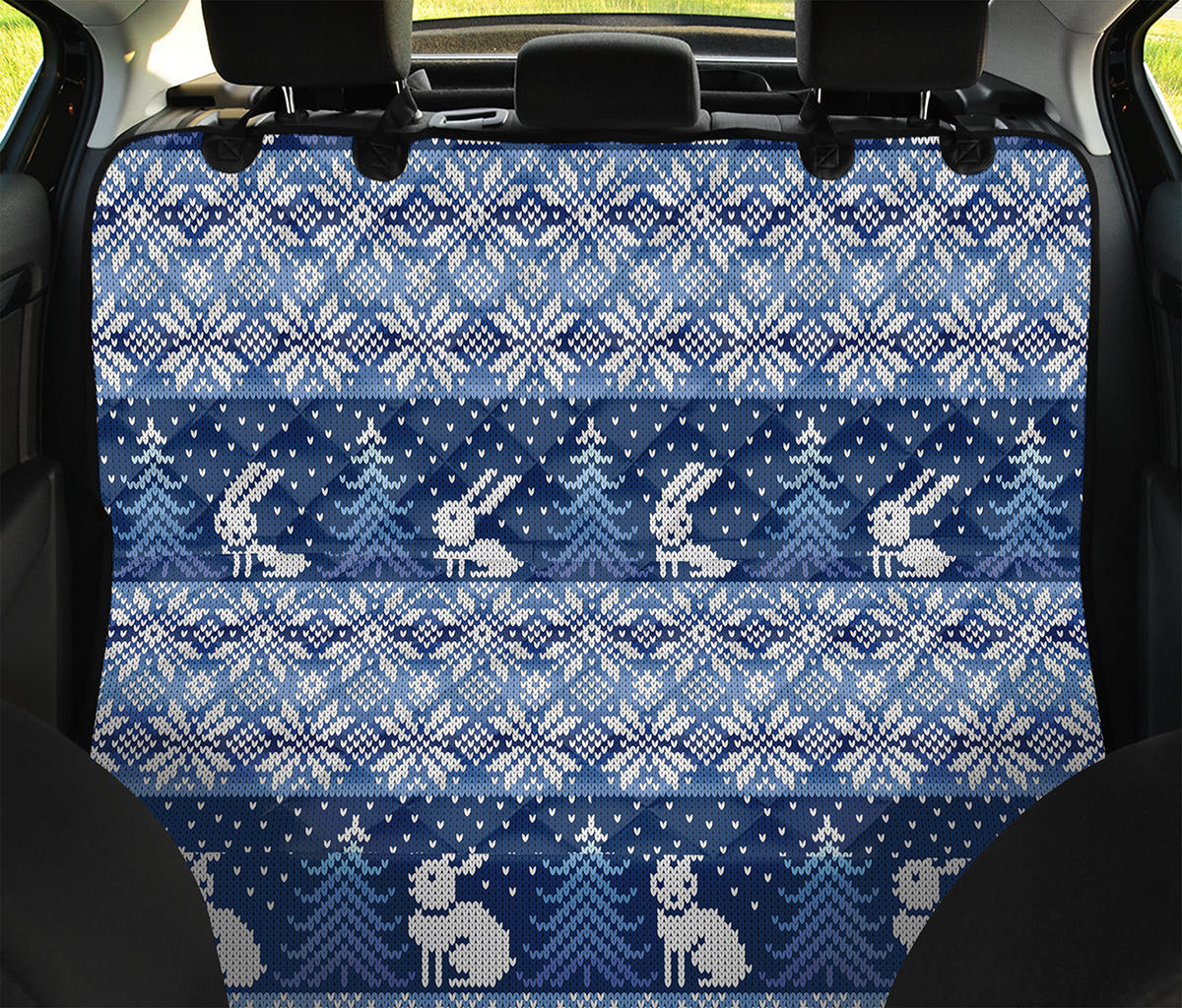 Snow Rabbit Knitted Pattern Print Pet Car Back Seat Cover