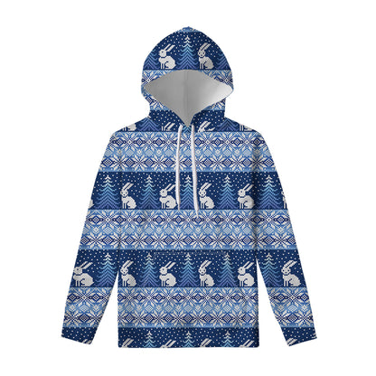 Snow Rabbit Knitted Pattern Print Pullover Hoodie