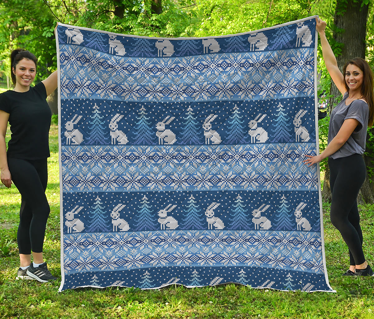 Snow Rabbit Knitted Pattern Print Quilt