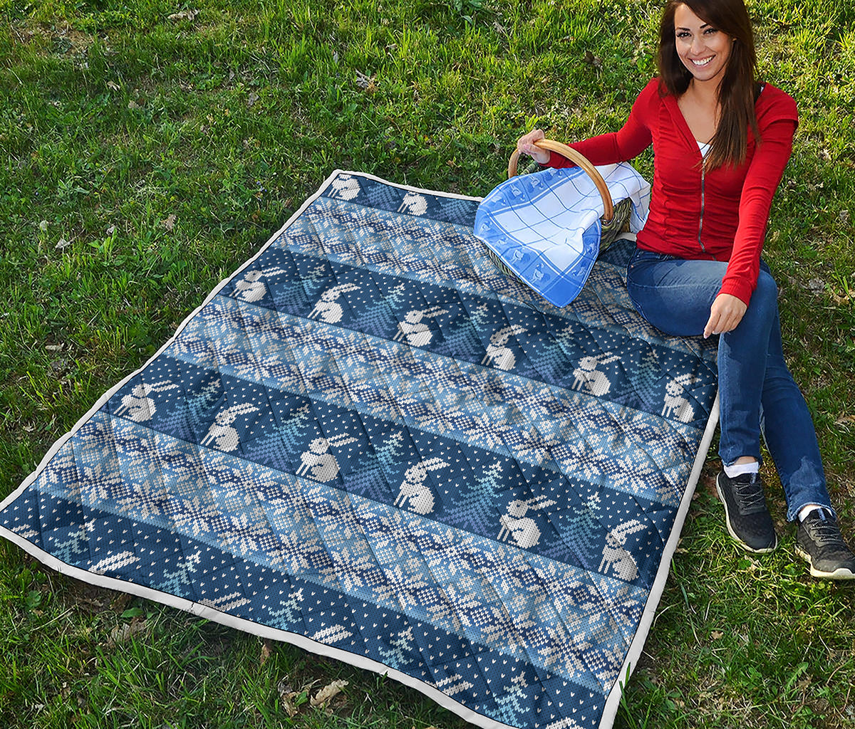 Snow Rabbit Knitted Pattern Print Quilt