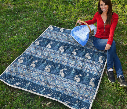 Snow Rabbit Knitted Pattern Print Quilt