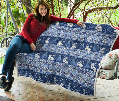 Snow Rabbit Knitted Pattern Print Quilt