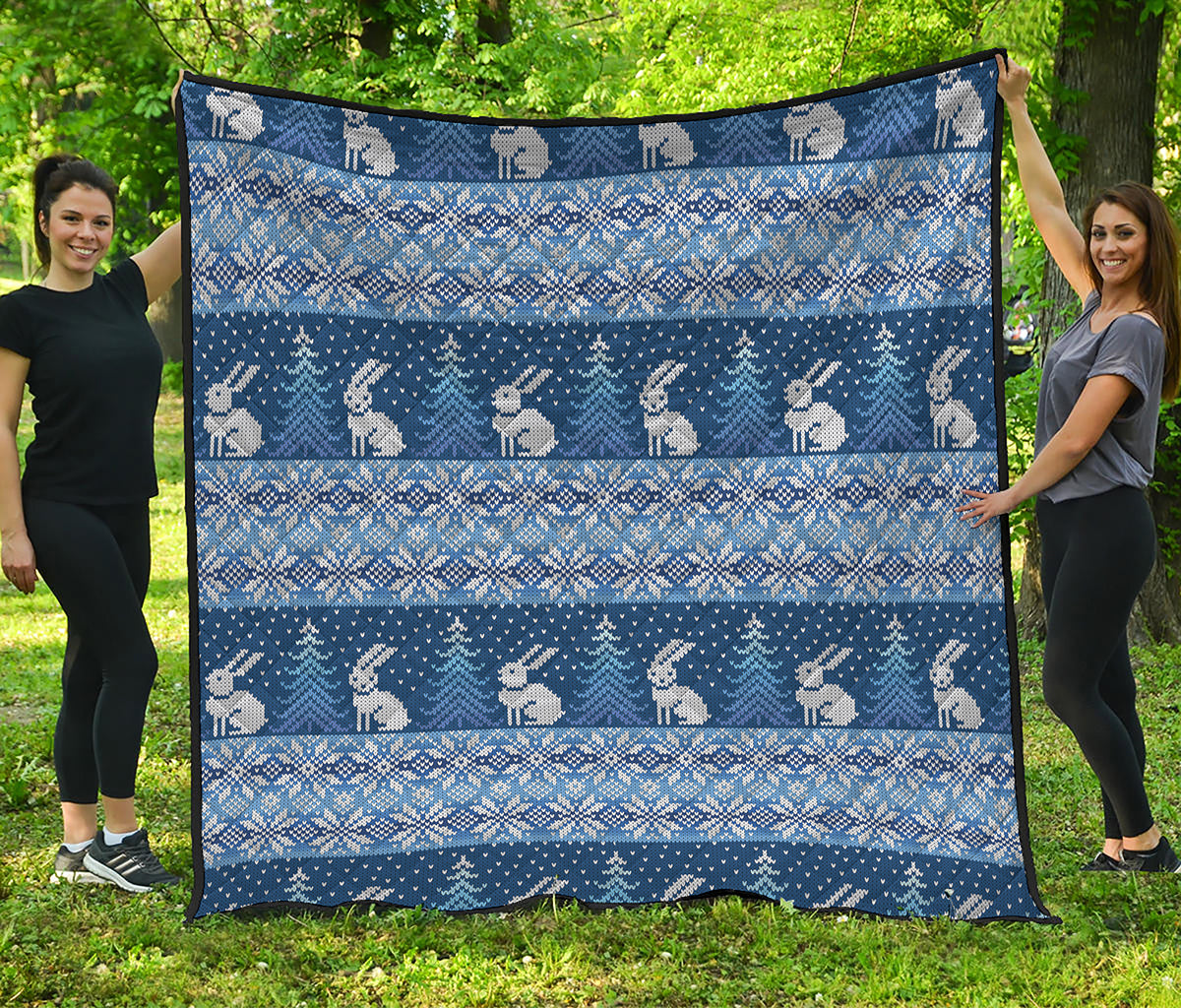 Snow Rabbit Knitted Pattern Print Quilt