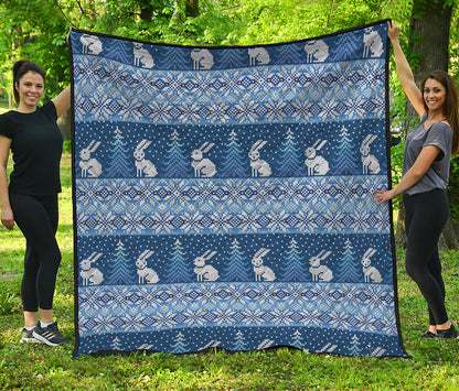 Snow Rabbit Knitted Pattern Print Quilt