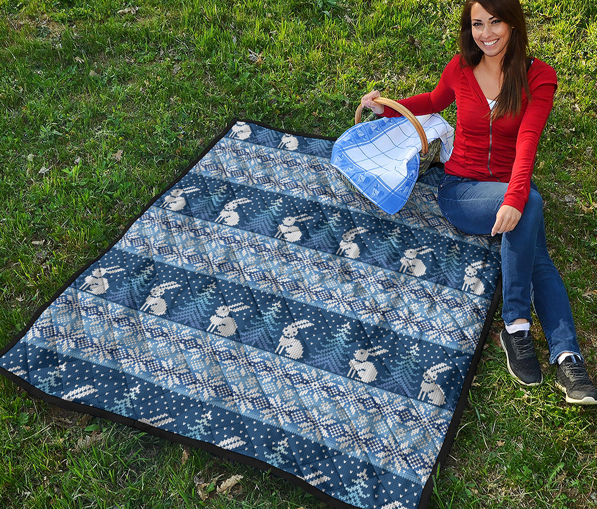 Snow Rabbit Knitted Pattern Print Quilt