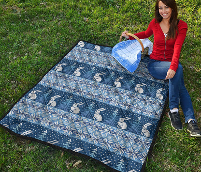 Snow Rabbit Knitted Pattern Print Quilt