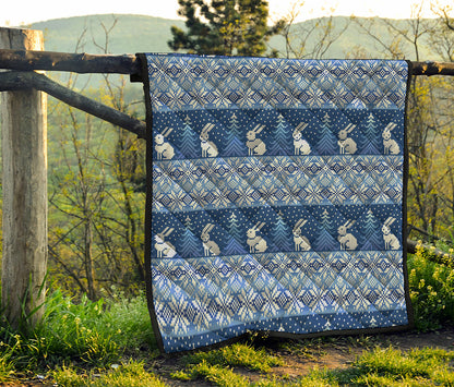 Snow Rabbit Knitted Pattern Print Quilt