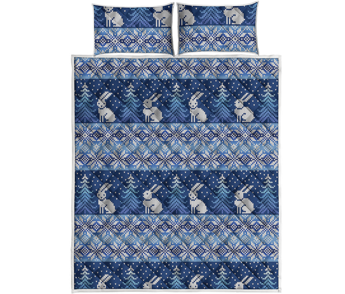 Snow Rabbit Knitted Pattern Print Quilt Bed Set