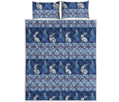 Snow Rabbit Knitted Pattern Print Quilt Bed Set