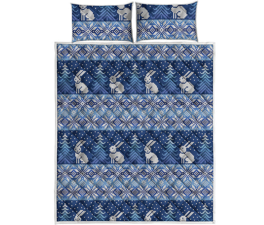 Snow Rabbit Knitted Pattern Print Quilt Bed Set