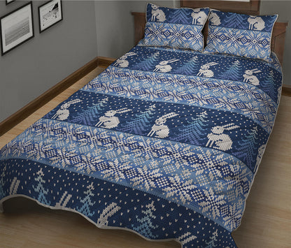 Snow Rabbit Knitted Pattern Print Quilt Bed Set