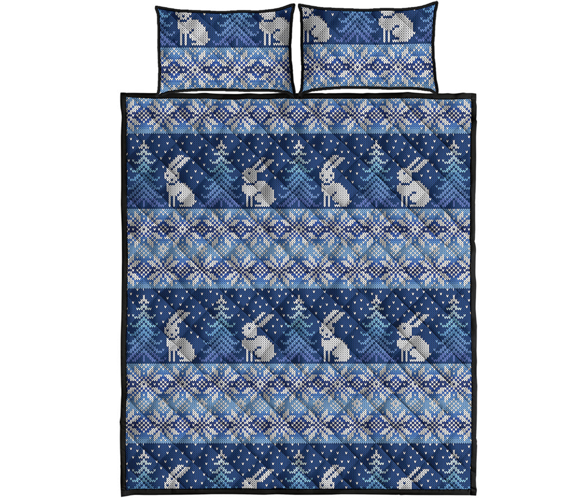 Snow Rabbit Knitted Pattern Print Quilt Bed Set