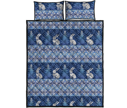 Snow Rabbit Knitted Pattern Print Quilt Bed Set