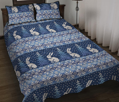 Snow Rabbit Knitted Pattern Print Quilt Bed Set