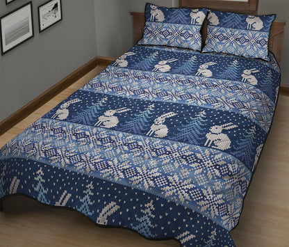 Snow Rabbit Knitted Pattern Print Quilt Bed Set
