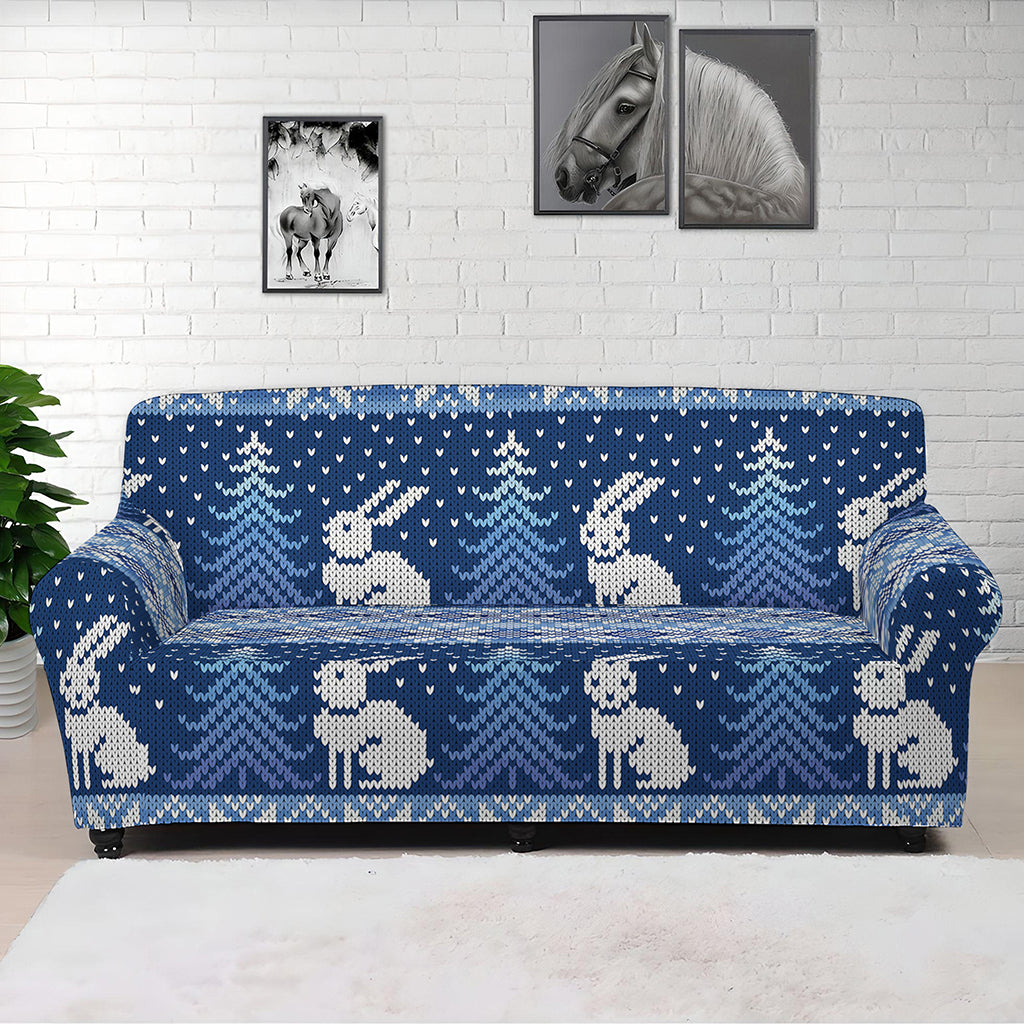 Snow Rabbit Knitted Pattern Print Sofa Cover