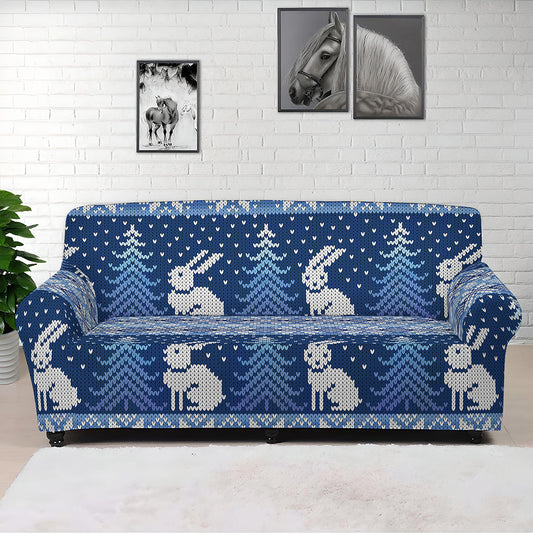 Snow Rabbit Knitted Pattern Print Sofa Cover