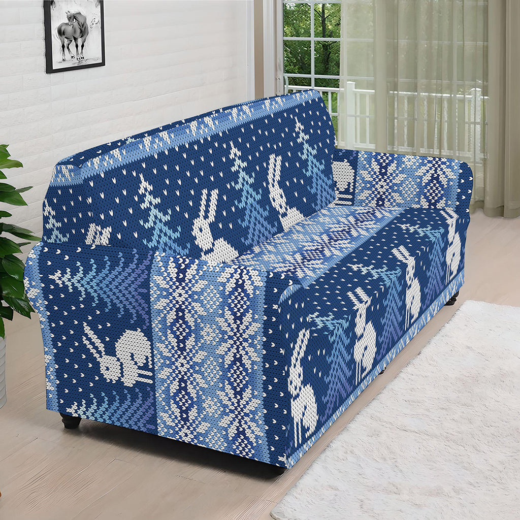 Snow Rabbit Knitted Pattern Print Sofa Cover