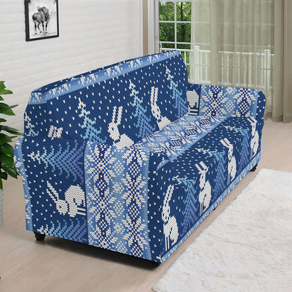 Snow Rabbit Knitted Pattern Print Sofa Cover