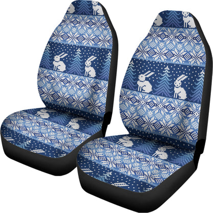 Snow Rabbit Knitted Pattern Print Universal Fit Car Seat Covers