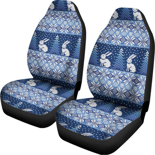 Snow Rabbit Knitted Pattern Print Universal Fit Car Seat Covers