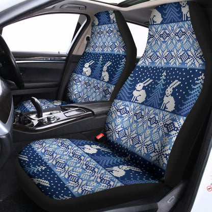 Snow Rabbit Knitted Pattern Print Universal Fit Car Seat Covers