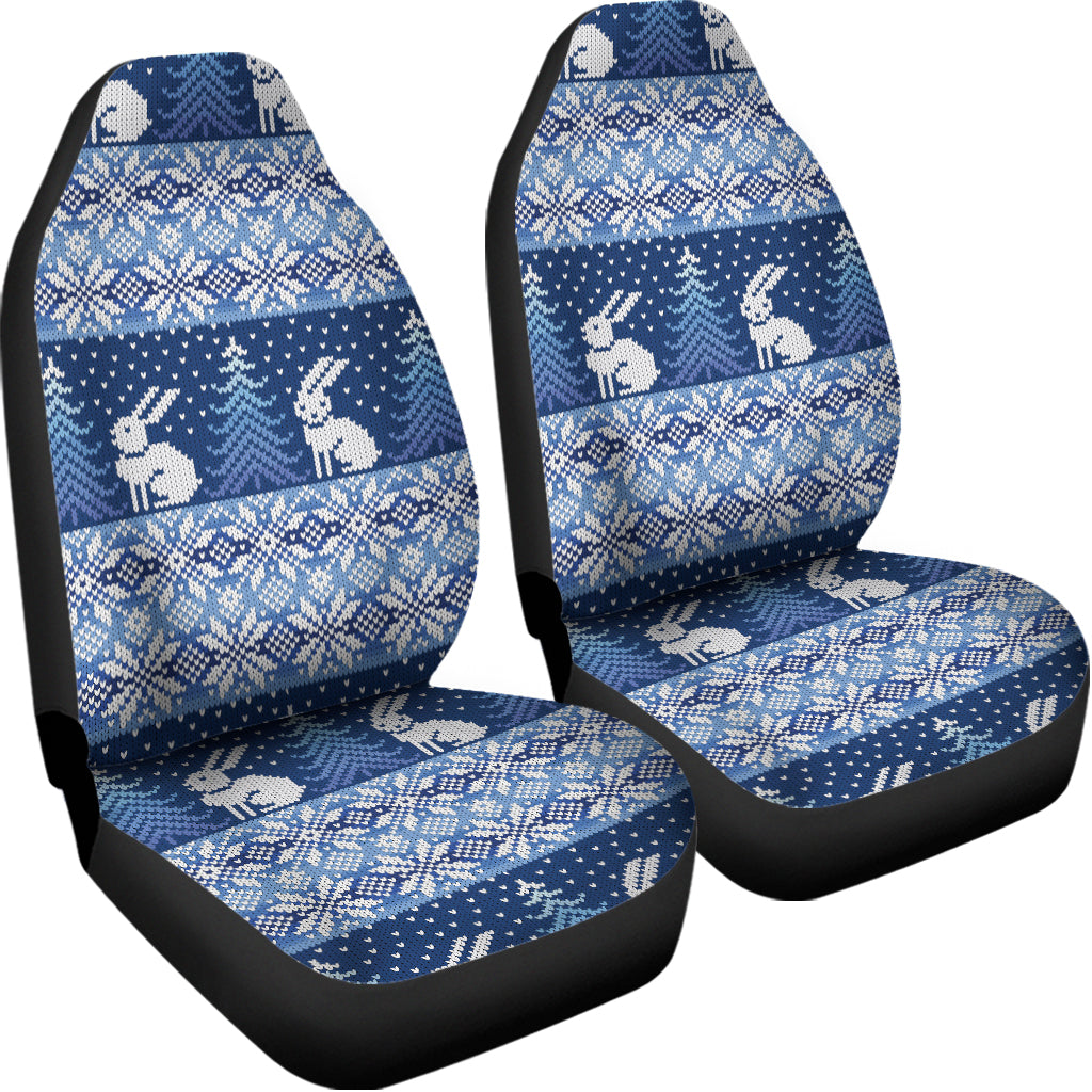 Snow Rabbit Knitted Pattern Print Universal Fit Car Seat Covers