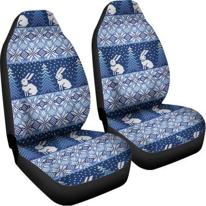 Snow Rabbit Knitted Pattern Print Universal Fit Car Seat Covers