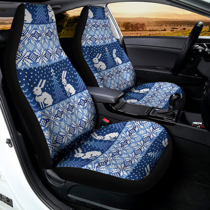Snow Rabbit Knitted Pattern Print Universal Fit Car Seat Covers