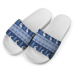 Snow Rabbit Knitted Pattern Print White Slide Sandals