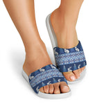 Snow Rabbit Knitted Pattern Print White Slide Sandals