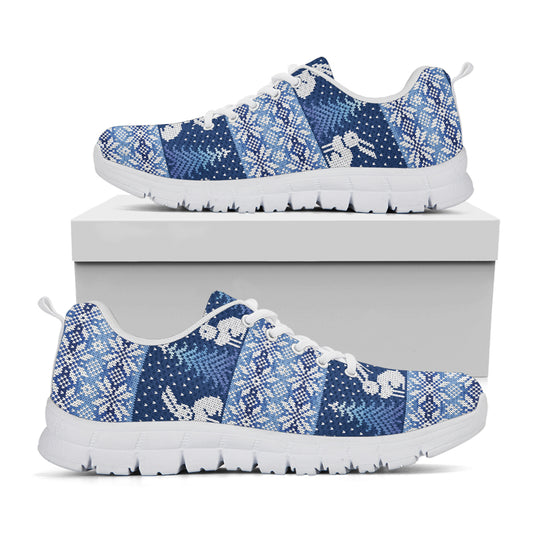 Snow Rabbit Knitted Pattern Print White Sneakers