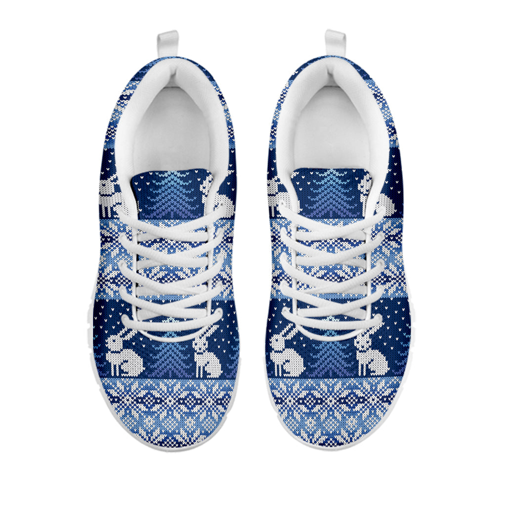 Snow Rabbit Knitted Pattern Print White Sneakers