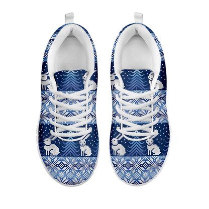 Snow Rabbit Knitted Pattern Print White Sneakers