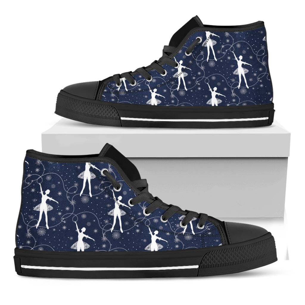 Snowflake Ballet Pattern Print Black High Top Shoes