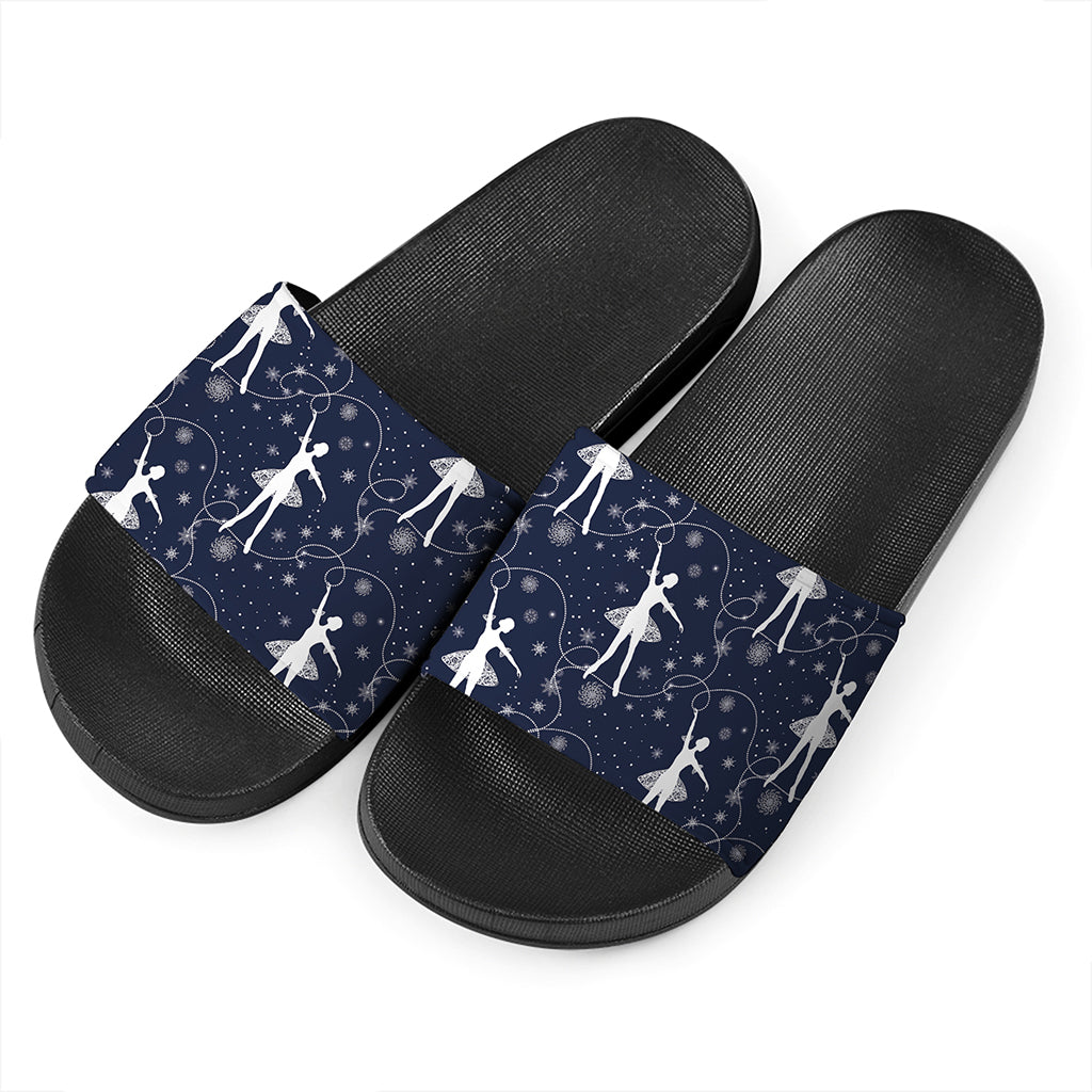 Snowflake Ballet Pattern Print Black Slide Sandals