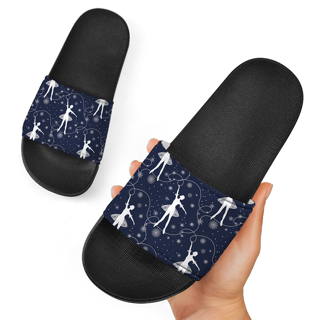 Snowflake Ballet Pattern Print Black Slide Sandals