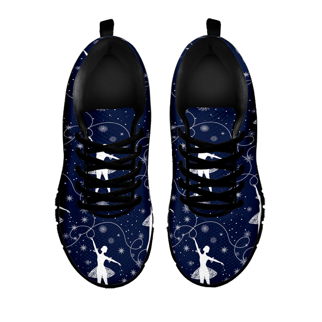 Snowflake Ballet Pattern Print Black Sneakers