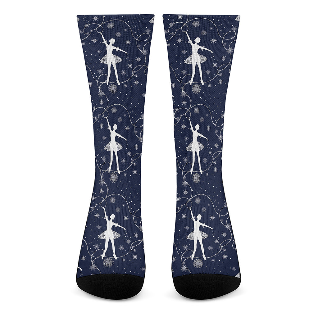 Snowflake Ballet Pattern Print Crew Socks