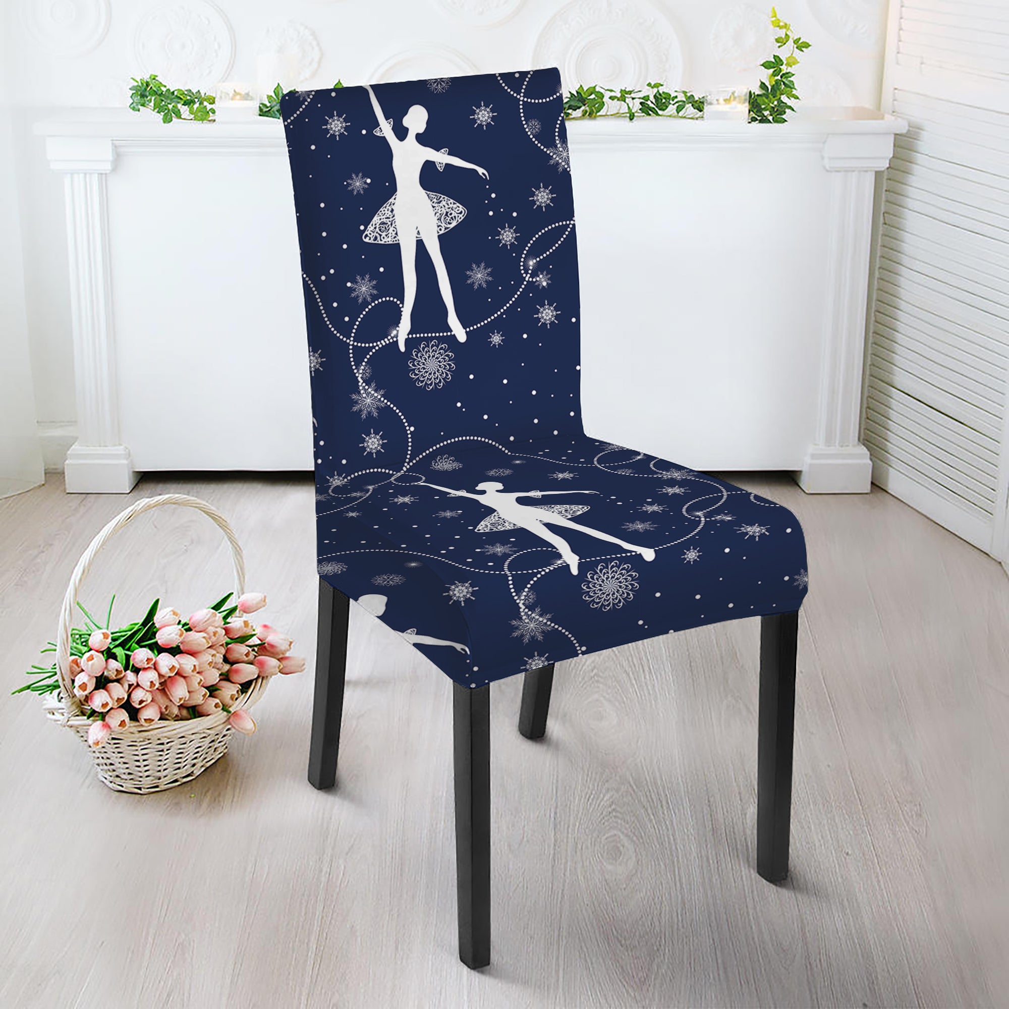 Snowflake Ballet Pattern Print Dining Chair Slipcover