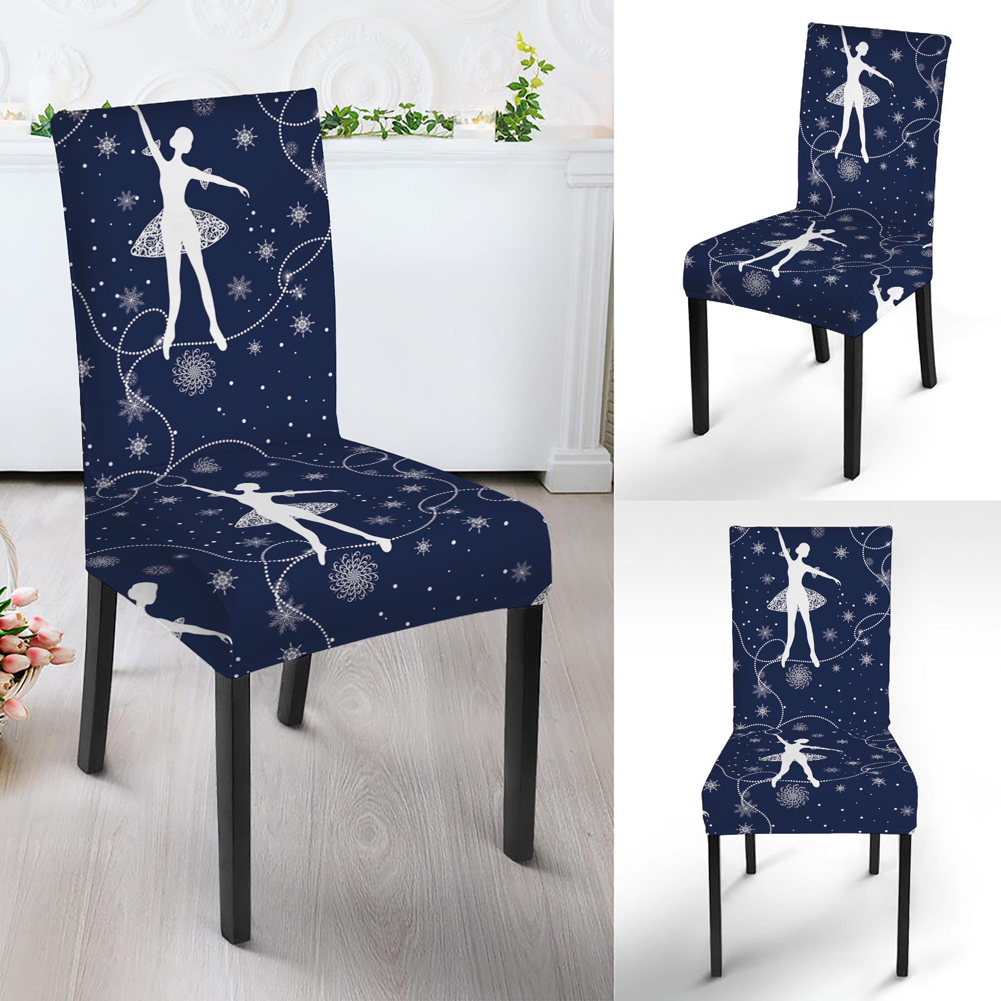 Snowflake Ballet Pattern Print Dining Chair Slipcover