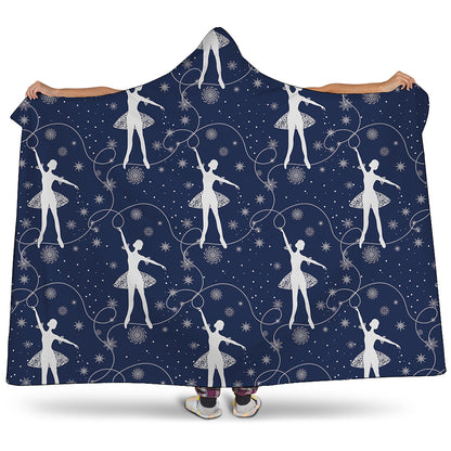 Snowflake Ballet Pattern Print Hooded Blanket