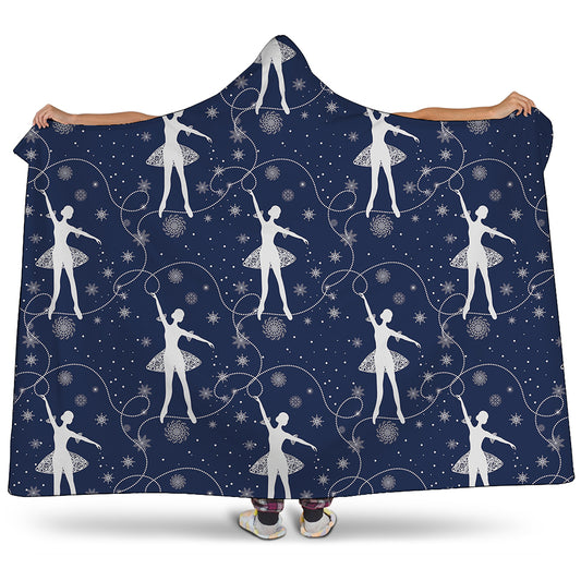 Snowflake Ballet Pattern Print Hooded Blanket