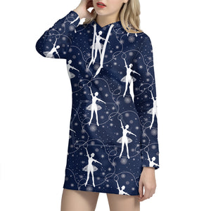 Snowflake Ballet Pattern Print Hoodie Dress